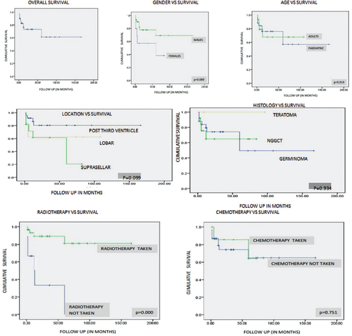 The Kaplan–Meier survival curves for different variables influencing survival in germ cell tumor