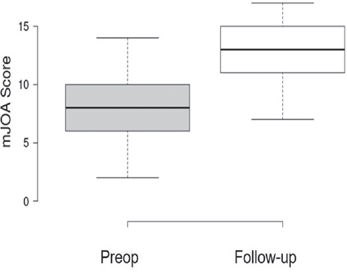 Preoperative and follow-up modified Japanese Orthopedic Association score